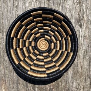 African Handcrafted 7.5” Black and Tan Woven Basket